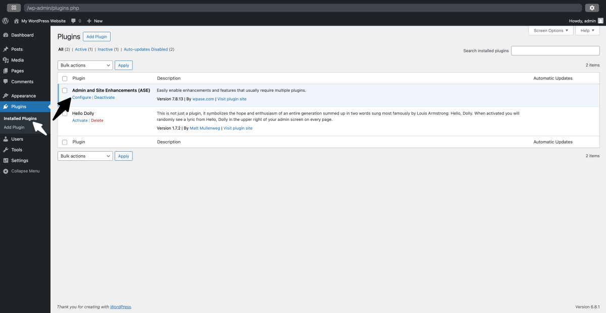 plugin instalado en playground
