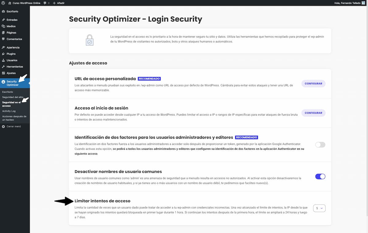 seguridad en el acceso siteground security ajustes