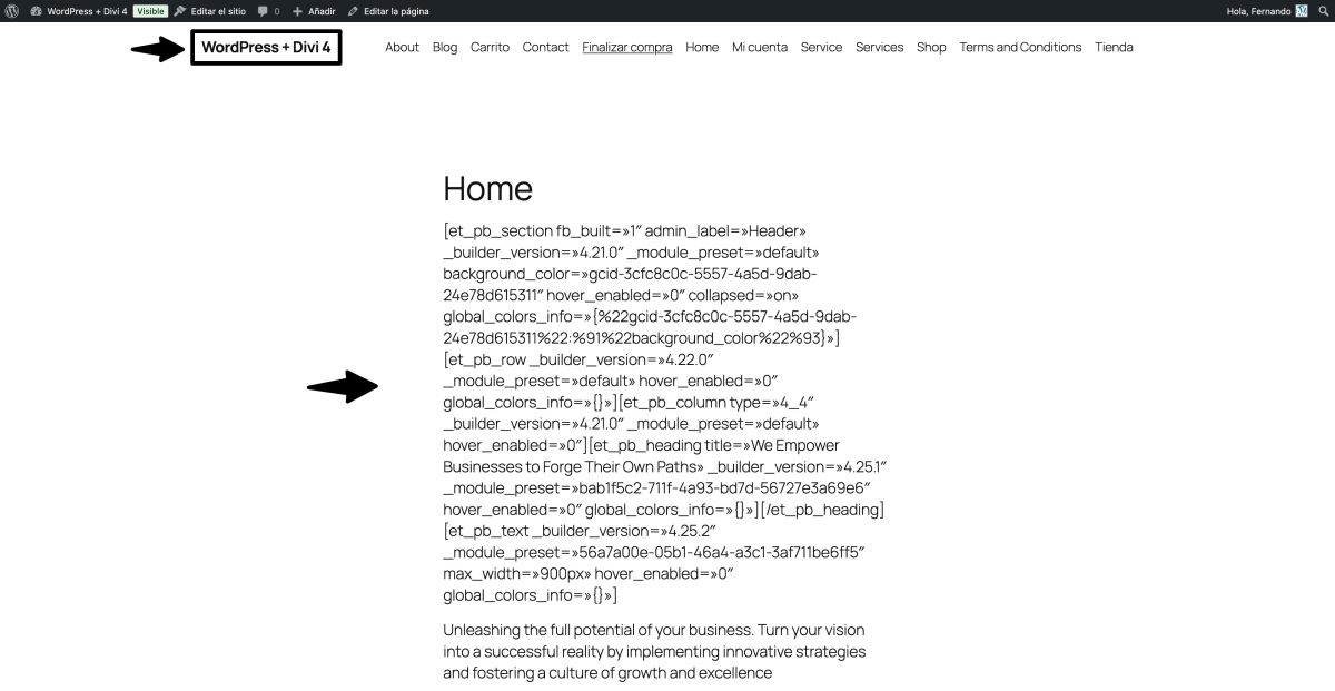 wordpress tema divi 4 desactivado shortcodes