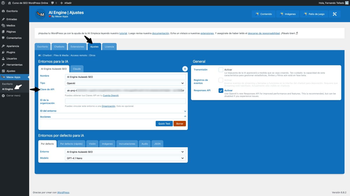 ai engine ajustes api