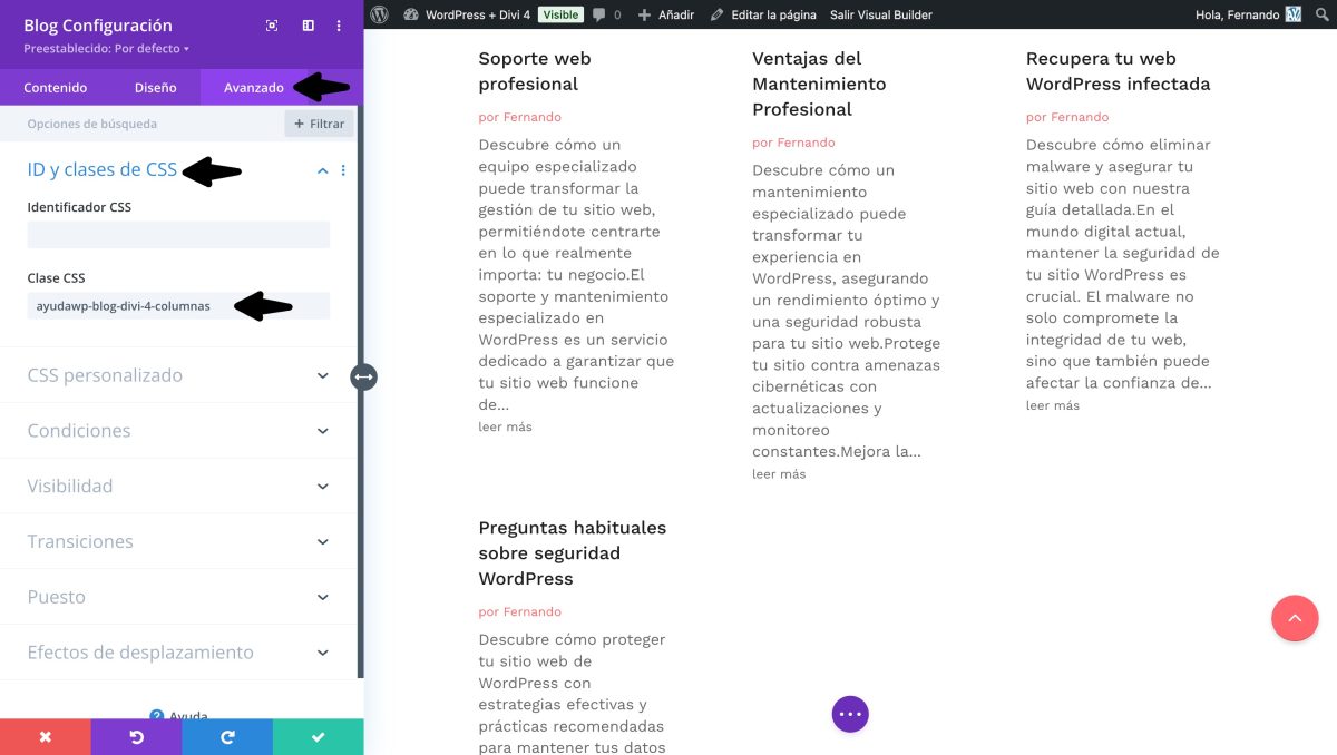 clase css personalizlada modulo blog divi