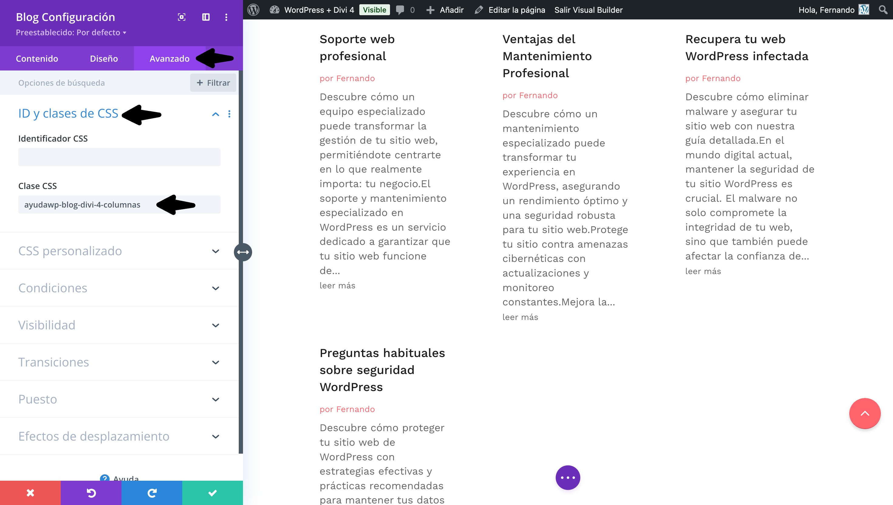 clase css personalizlada modulo blog divi