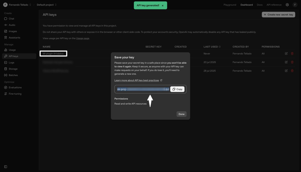 clave api openai creada