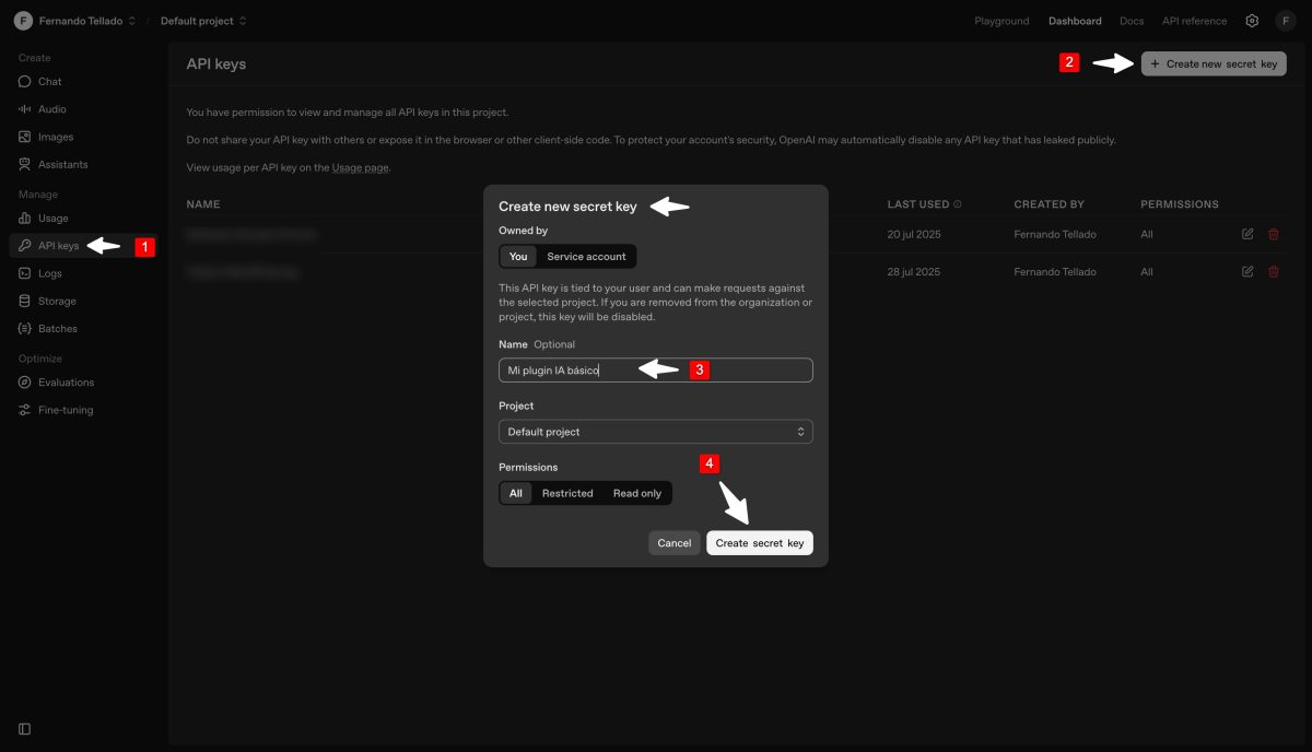 crear clave api openai