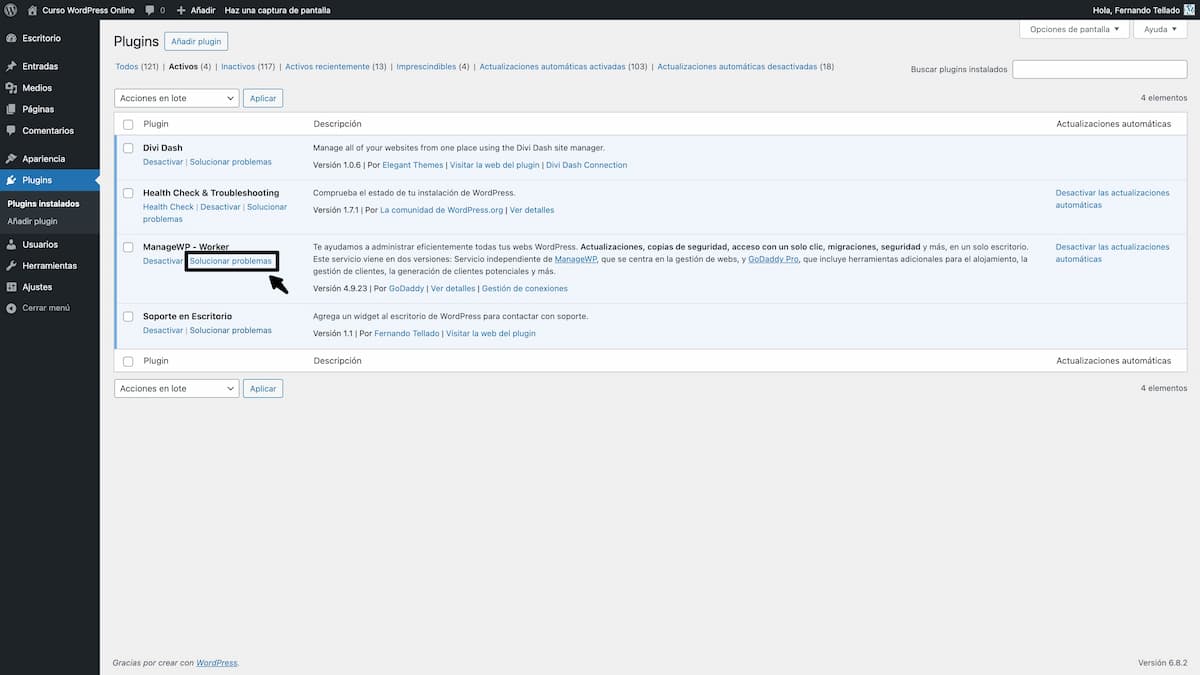 health and troubleshooting activar modo diagnostico