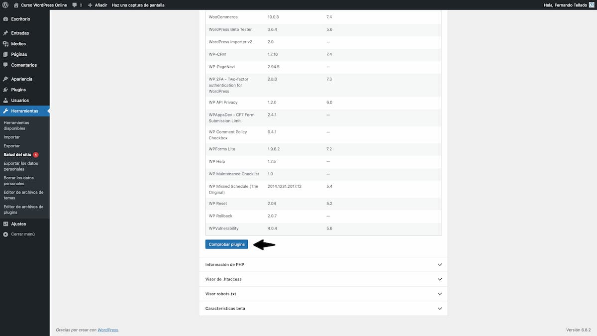health and troubleshooting comprobar plugins 2