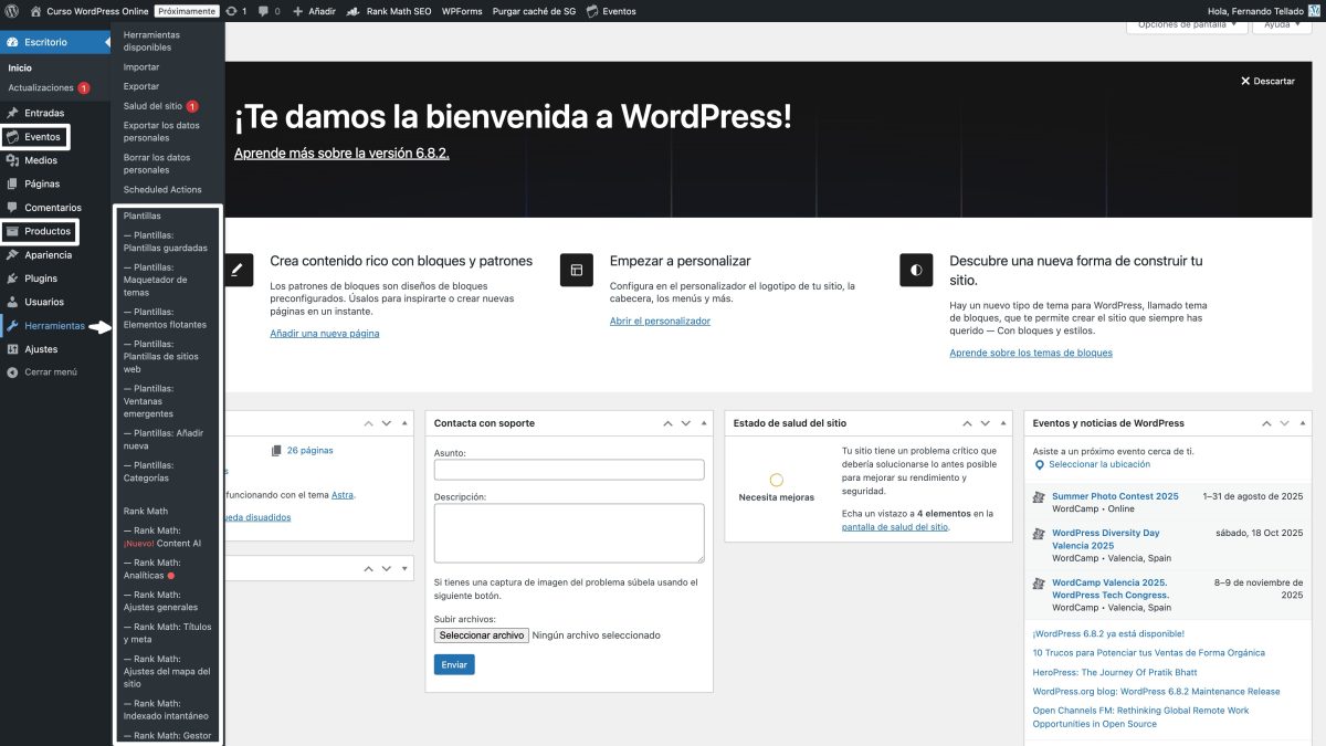 menus plugins como submenu herramientas con exclusiones