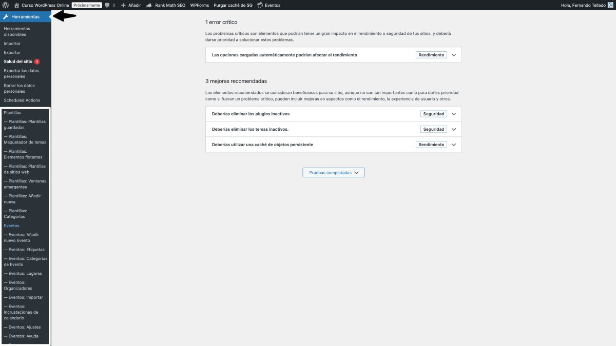 menus plugins wordpress bajo menu herramientas