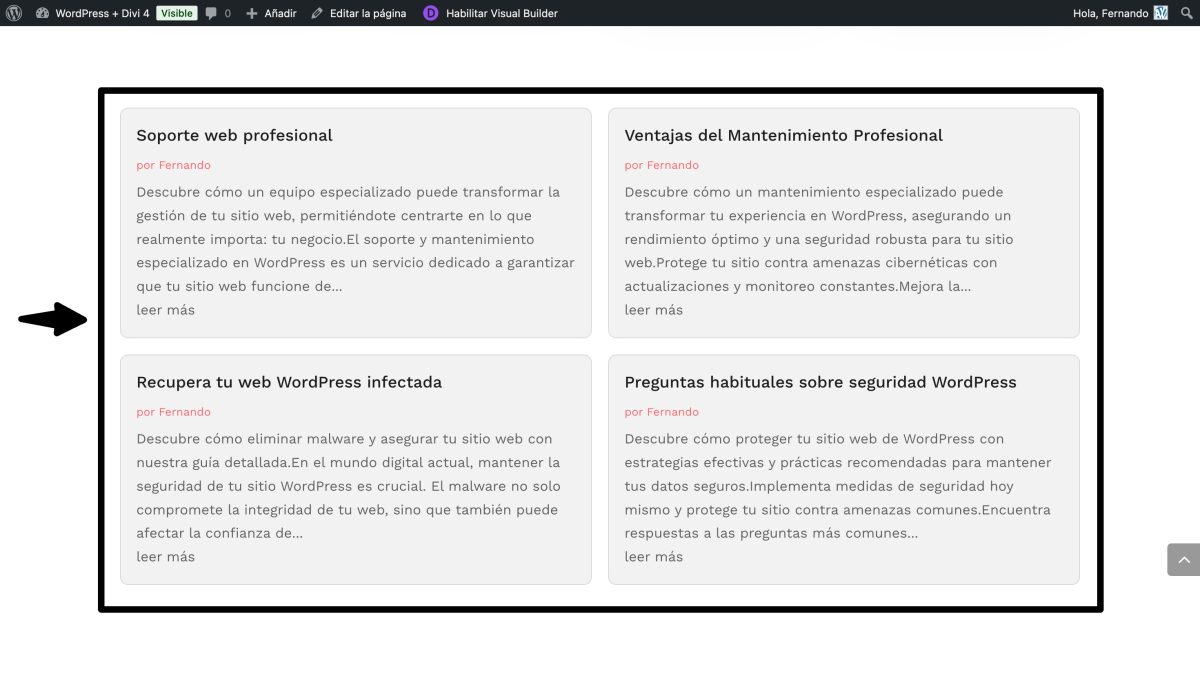 modulo blog divi ancho completo a 2 columnas