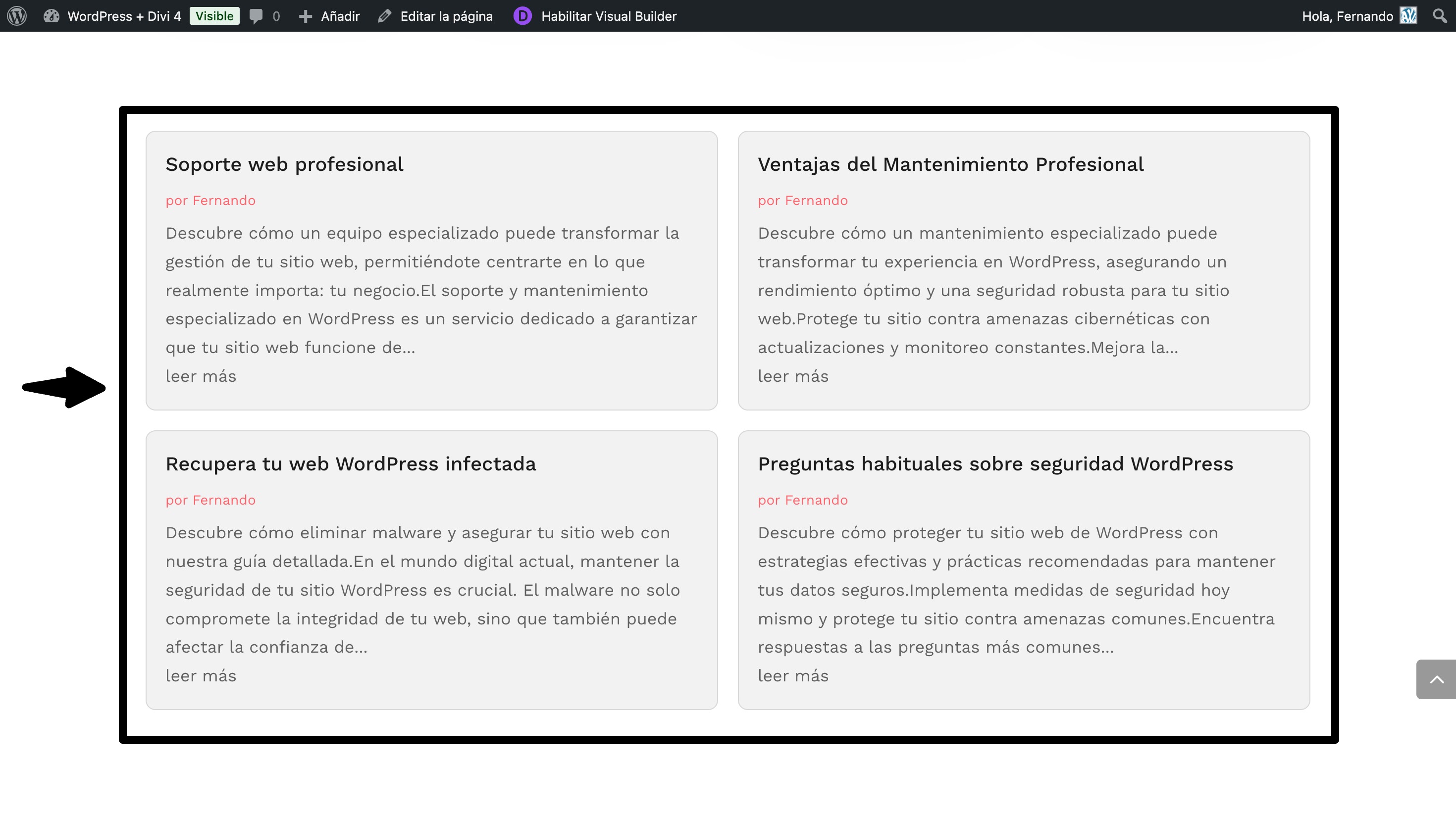 modulo blog divi ancho completo a 2 columnas
