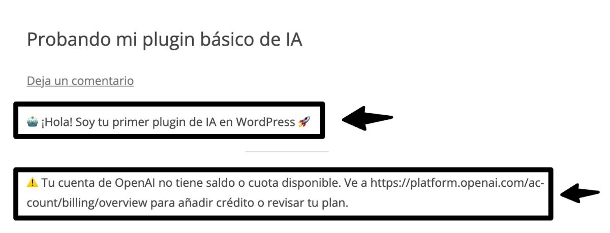 resultado shortcodes plugin ia wordpress basico