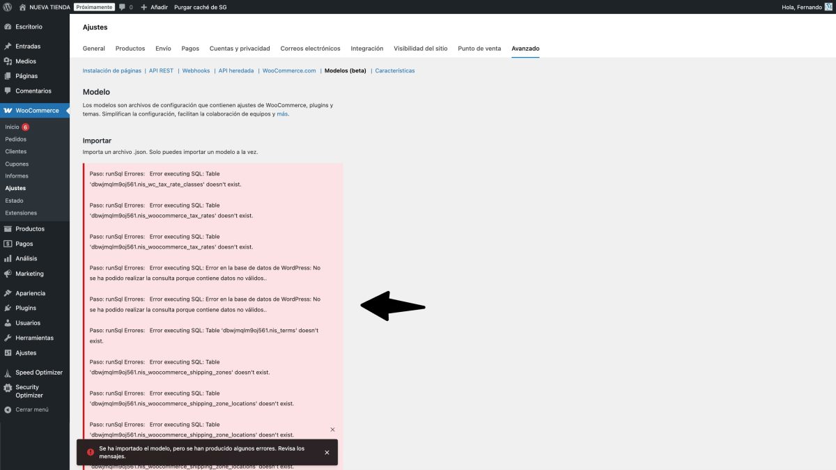 errores importar blueprint woo