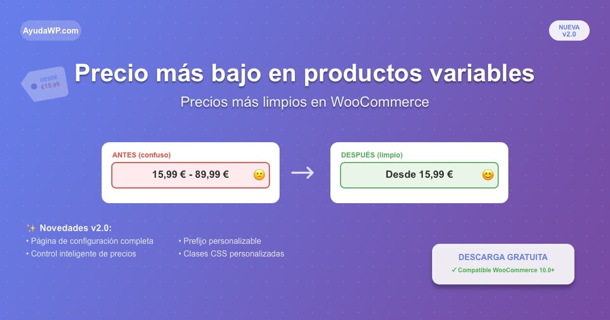 mostrar solo desde precios mas bajos productos variables woocommerce version 2
