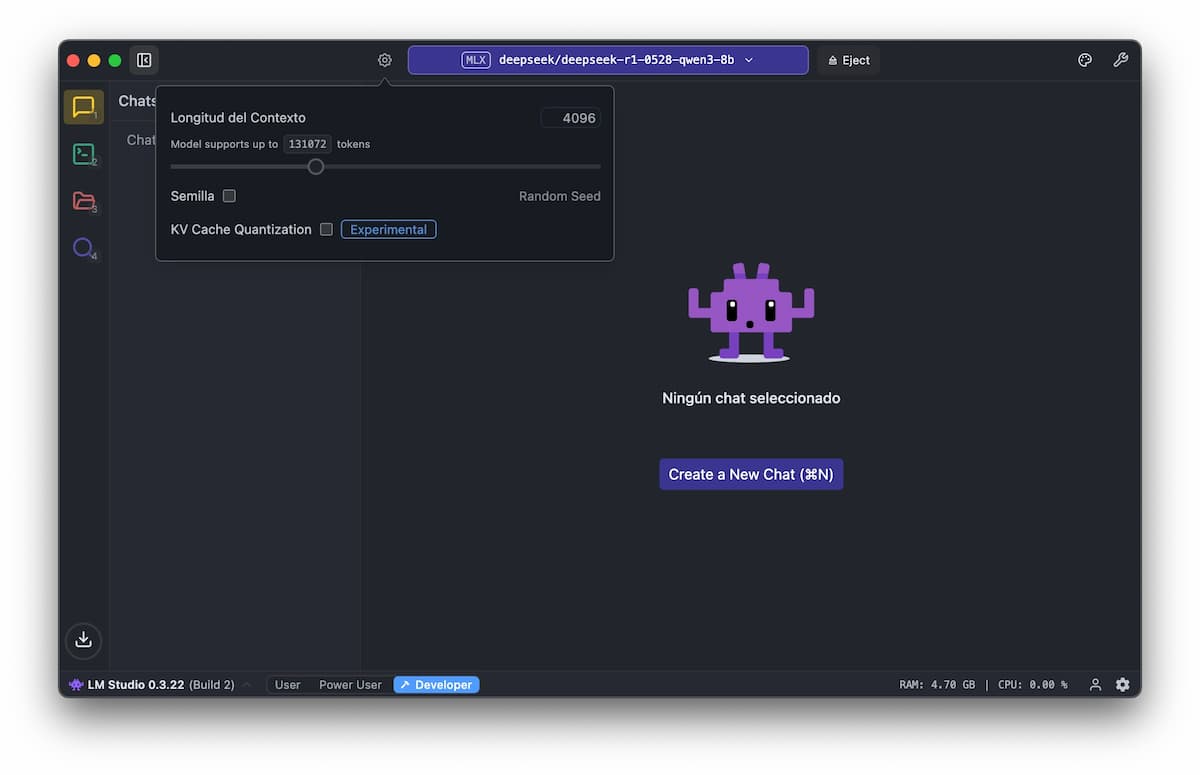 nuevo chat lm studio ajustes
