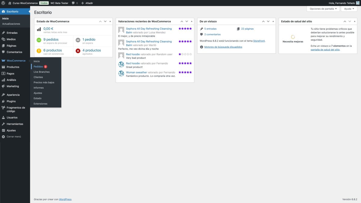 woocommerce submenu pedidos