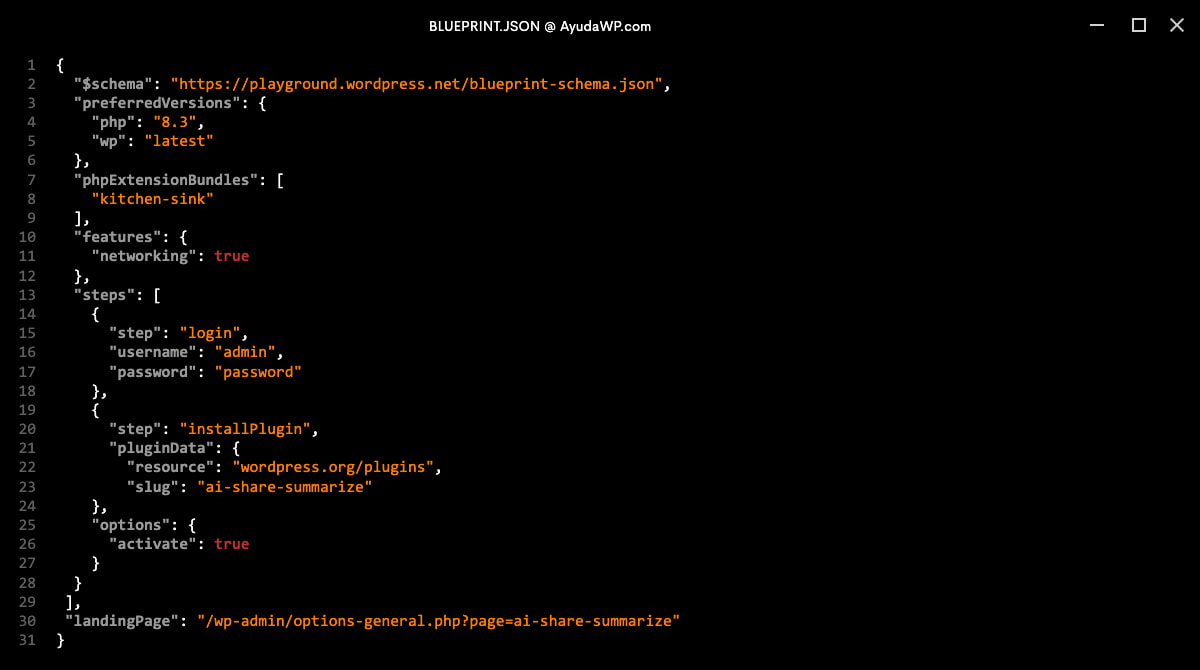 blueprint json wordpress