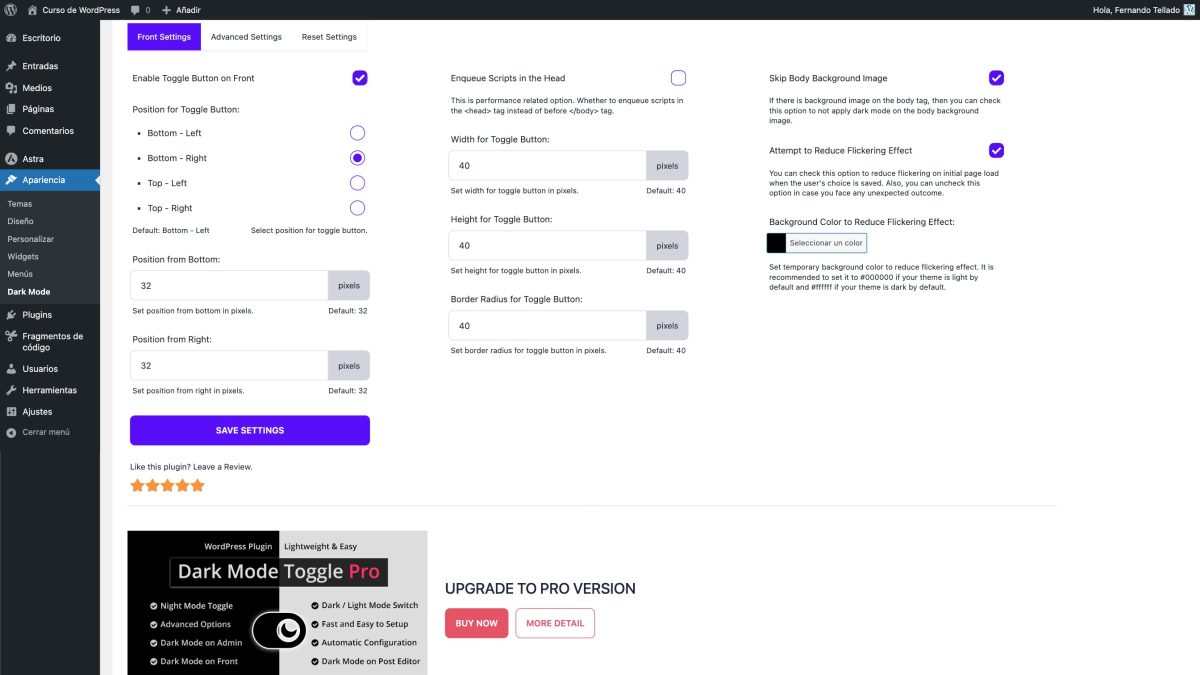 dark mode toggle ajustes