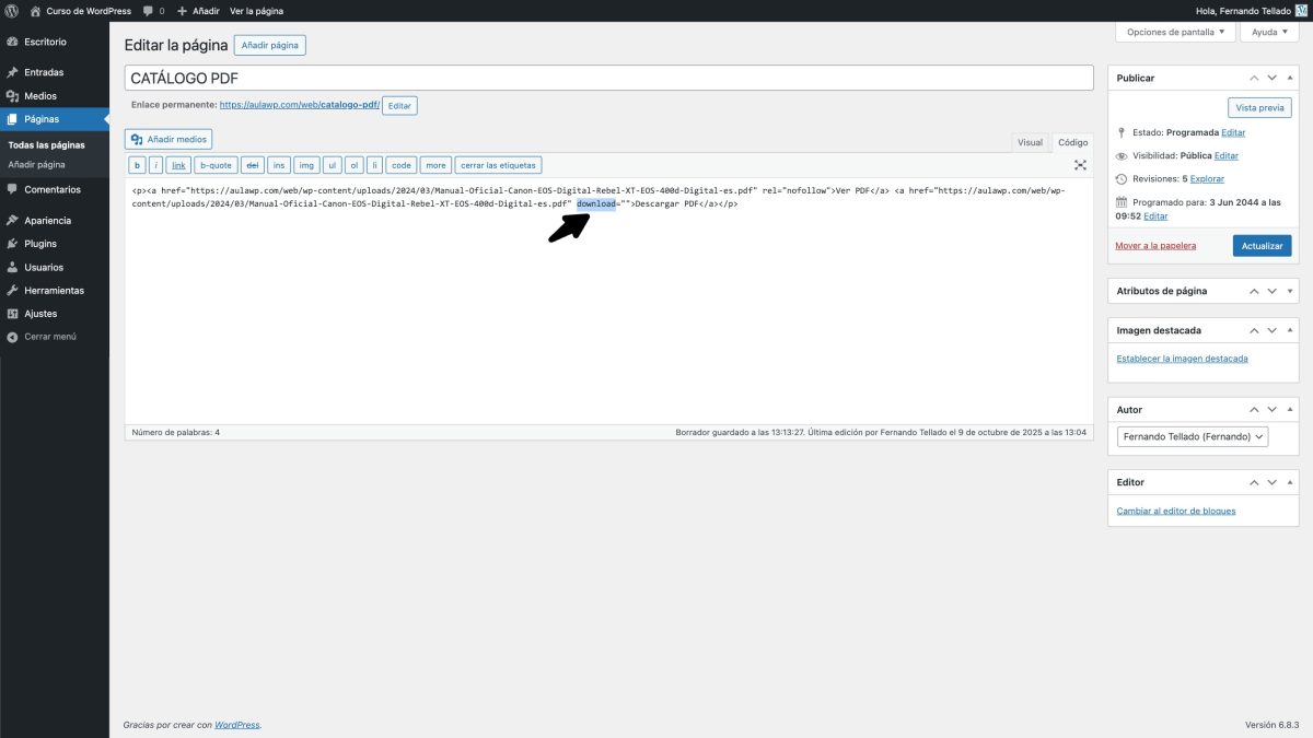 parametro download enlace pdf wordpress html clasico