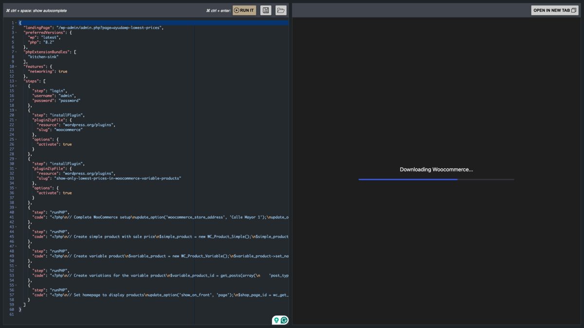 probando blueprint builder descargando woocommerce