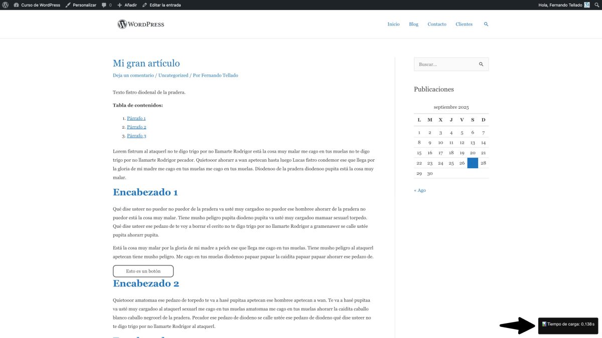 tiempo carga boton flotante wordpress