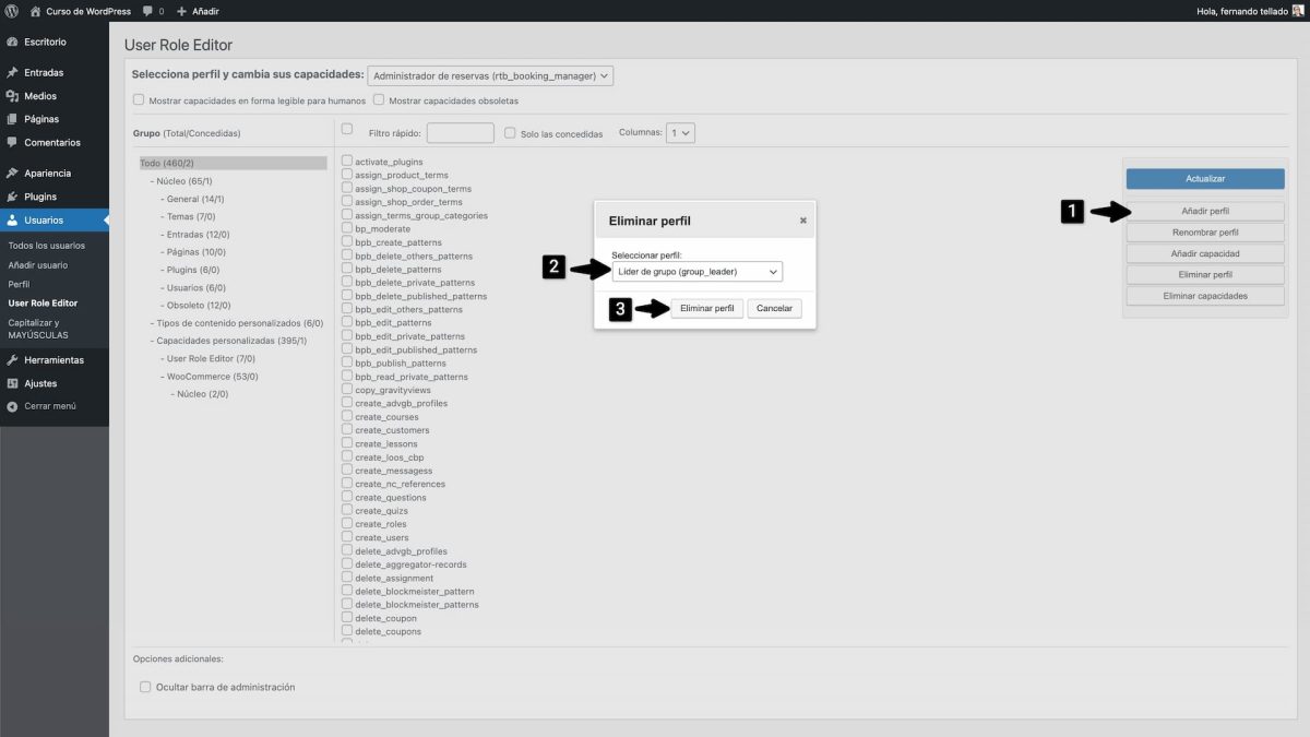 user role editor eliminar perfil