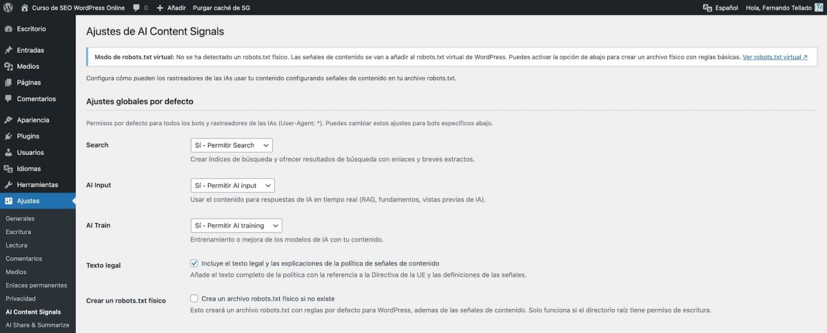 ajustes globales ai content signals
