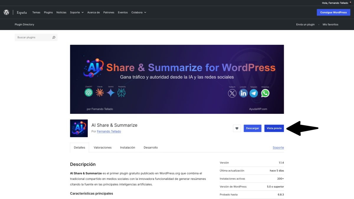 boton vista previa plugin wordpress
