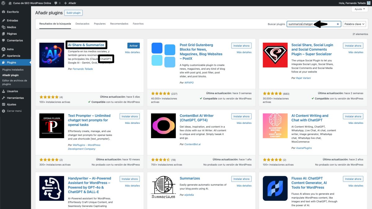 buscador instalador plugins wordpress