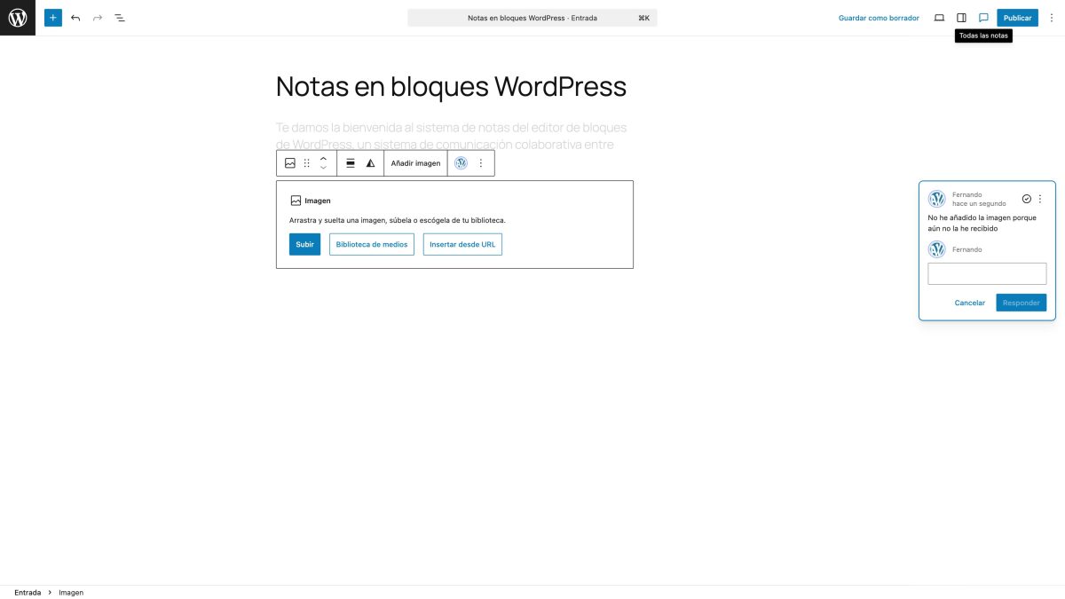 enlace a notas en editor de wordpress