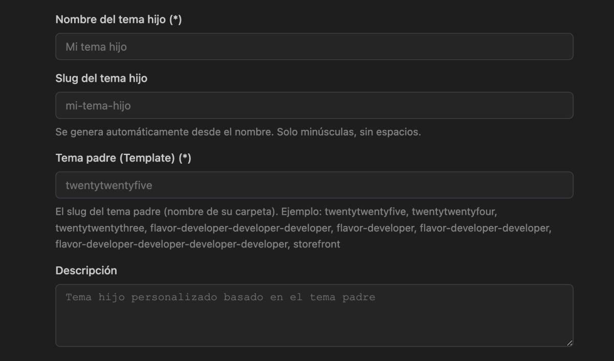 generador child theme informacion principal