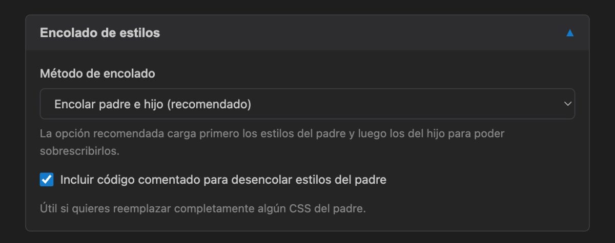 generador child themes ajustes encolado estilos