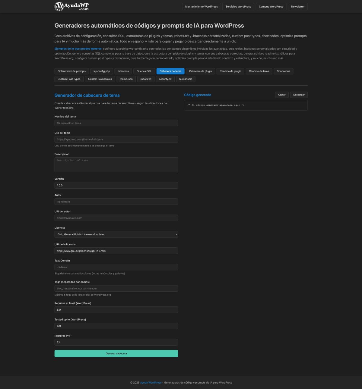 generador de cabecera de temas