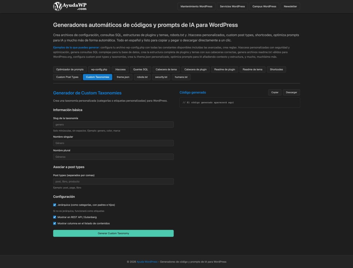 generador de custom taxonomies