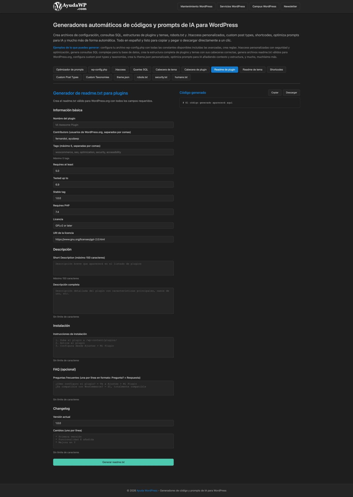 generador de readme de plugins
