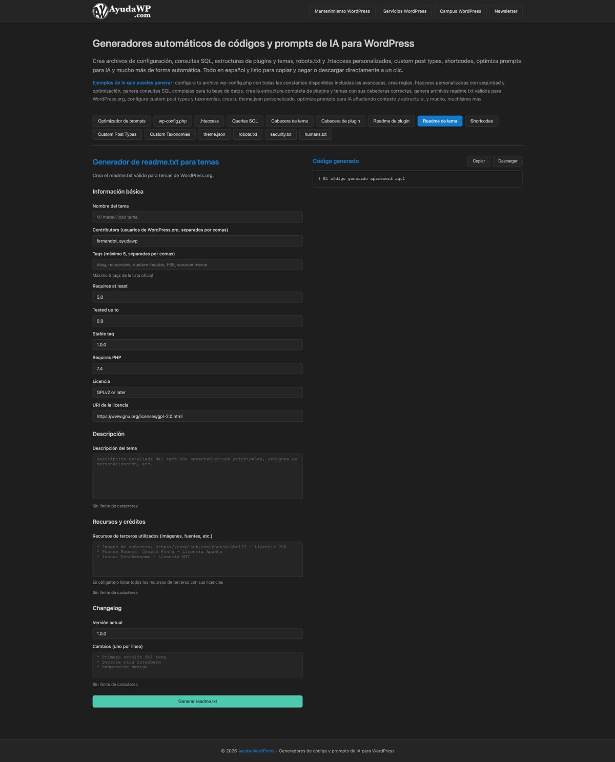 generador de readme de temas