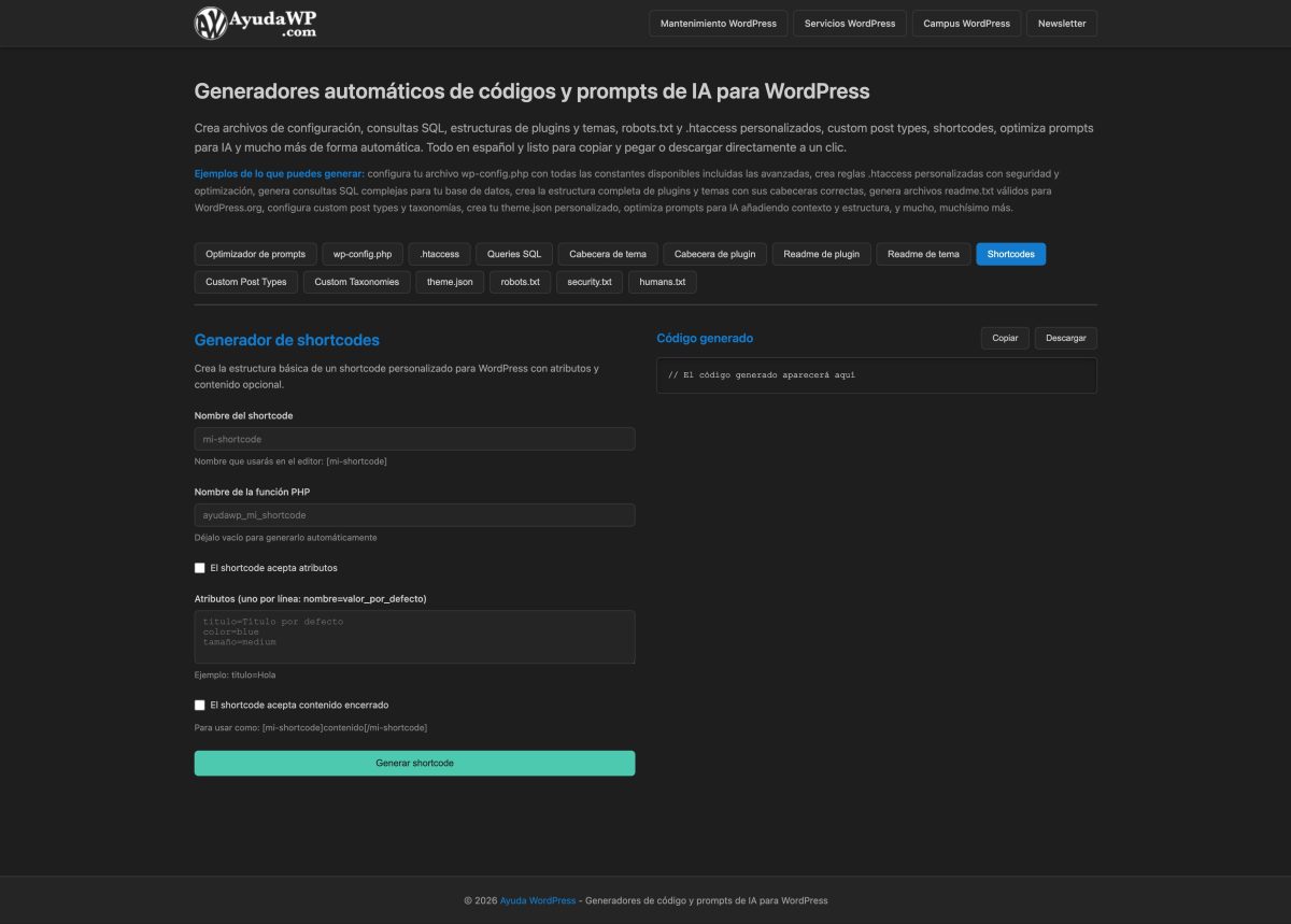 generador de shortcodes