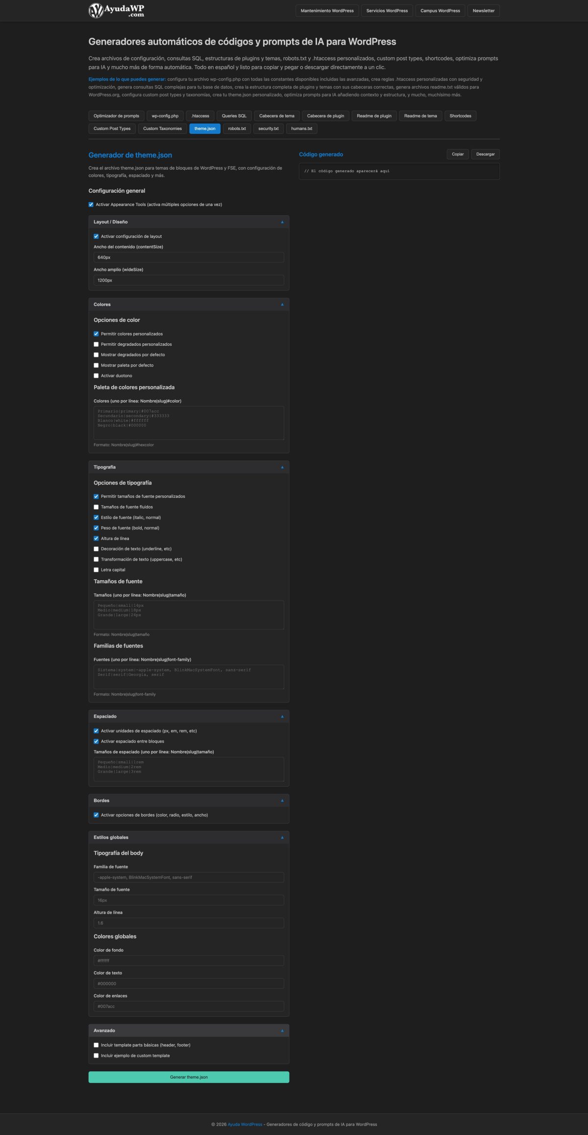 generador de theme json