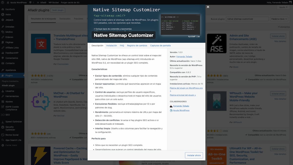 instalar native sitemap customizer