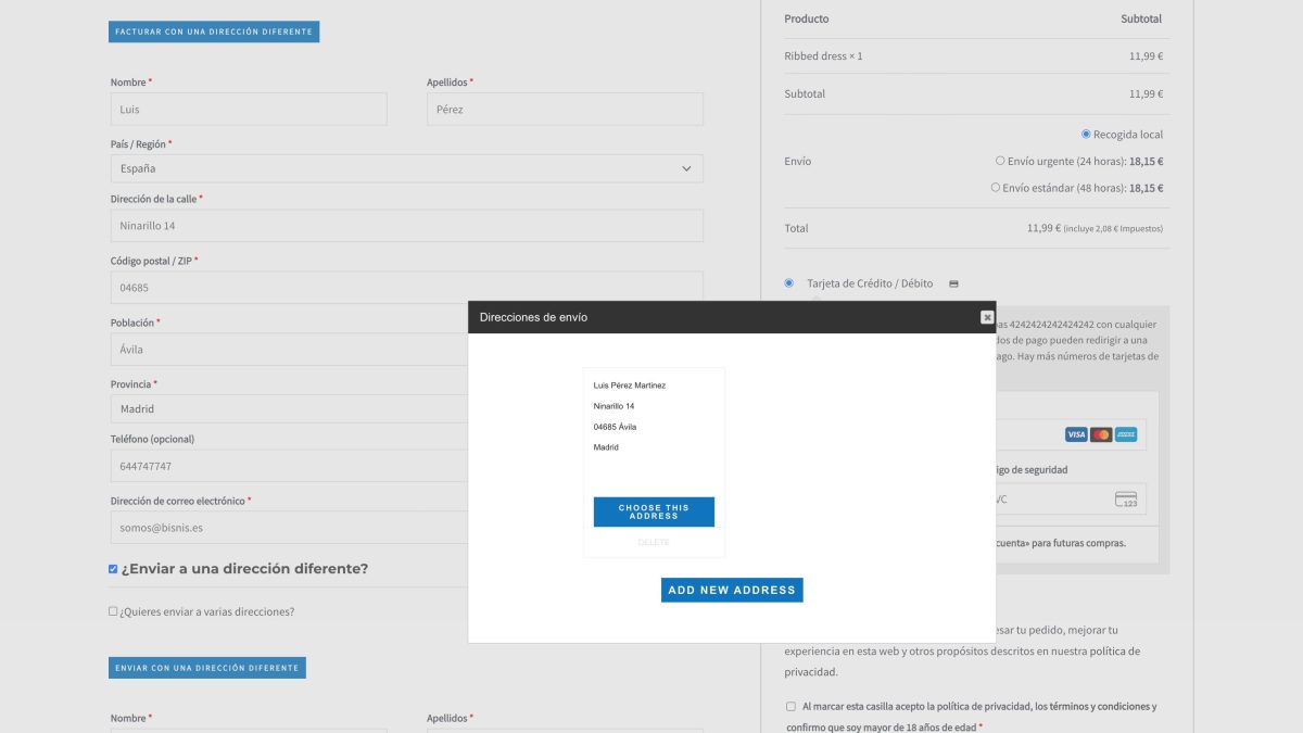 multiples direcciones envio woocommerce