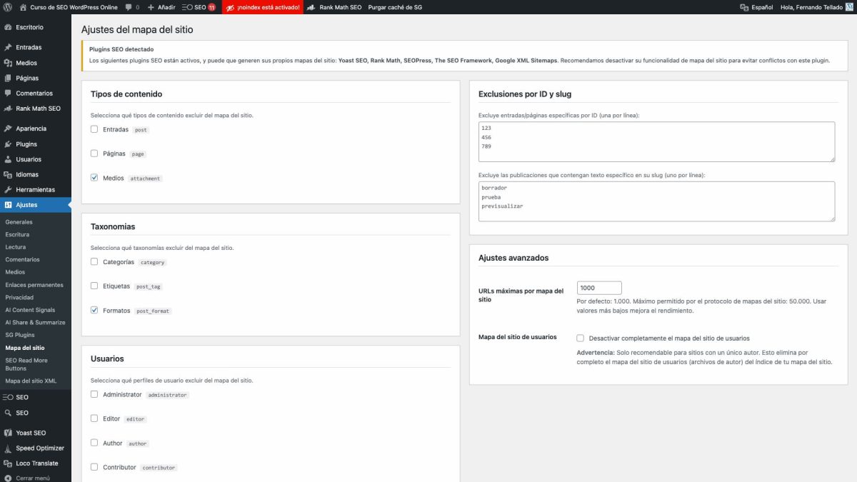 native sitemap customizer detección plugins seo