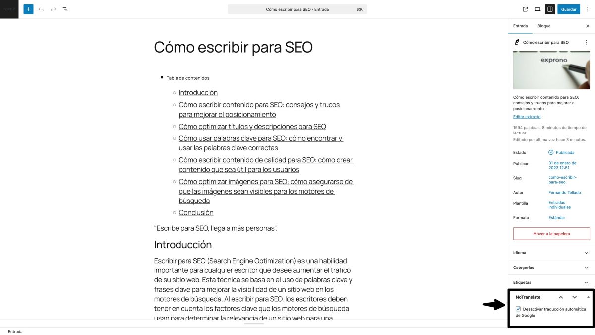 notranslate editor bloques wordpress