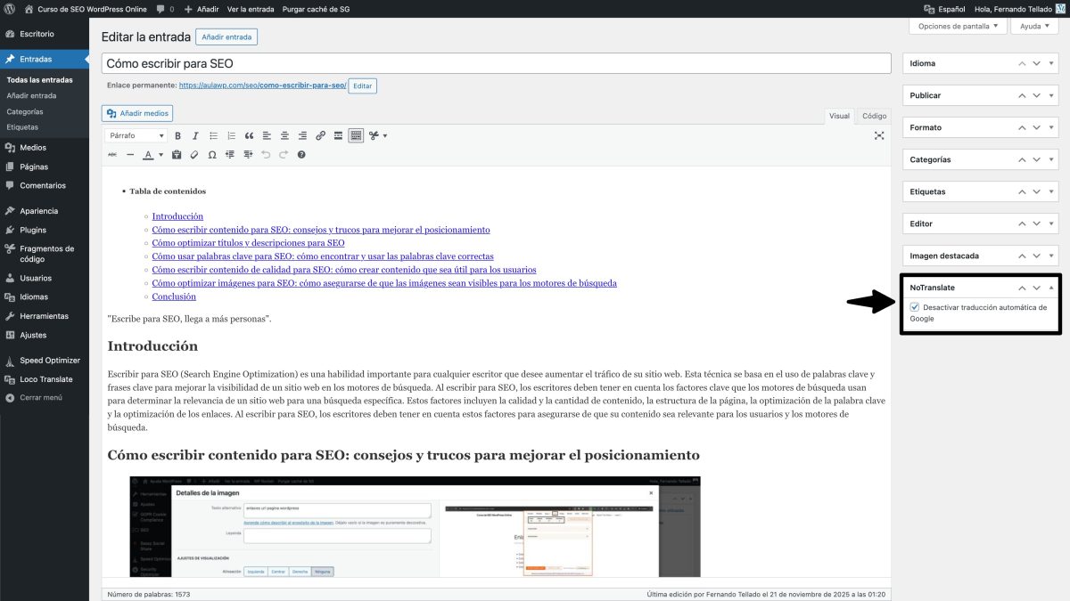 notranslate editor clasico wordpress