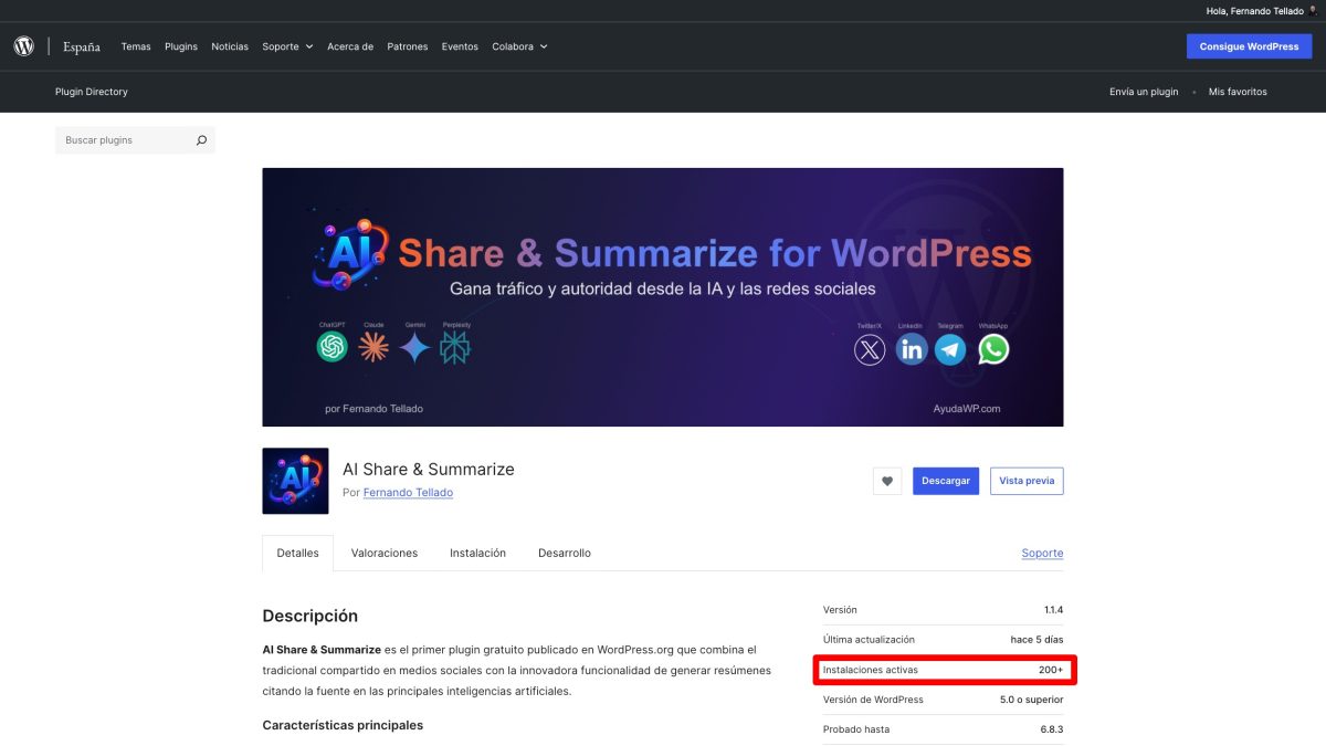 plugin wordpress mas 200 instalaciones