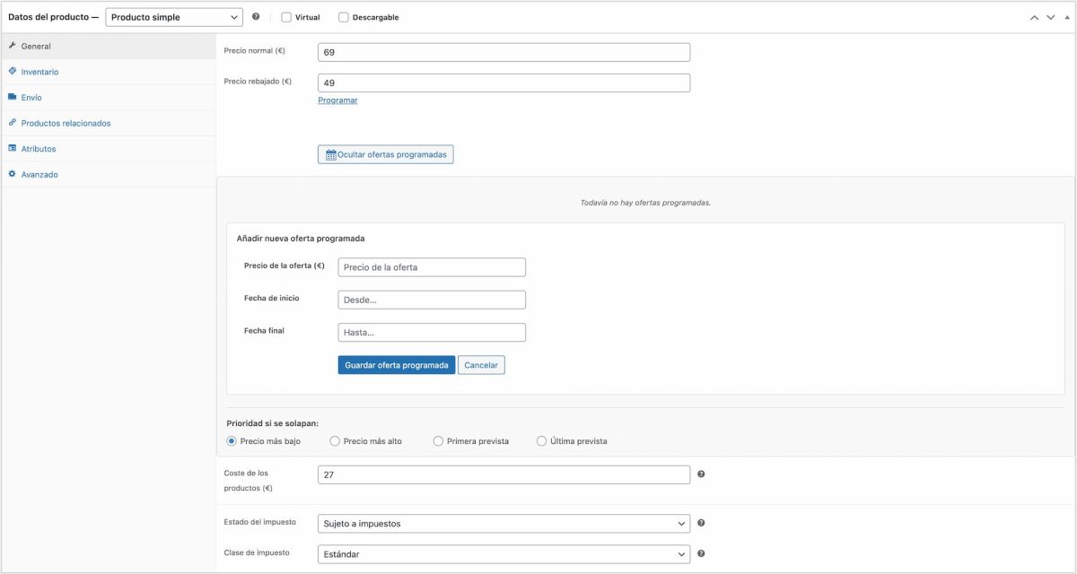 programar oferta multiple woocommerce