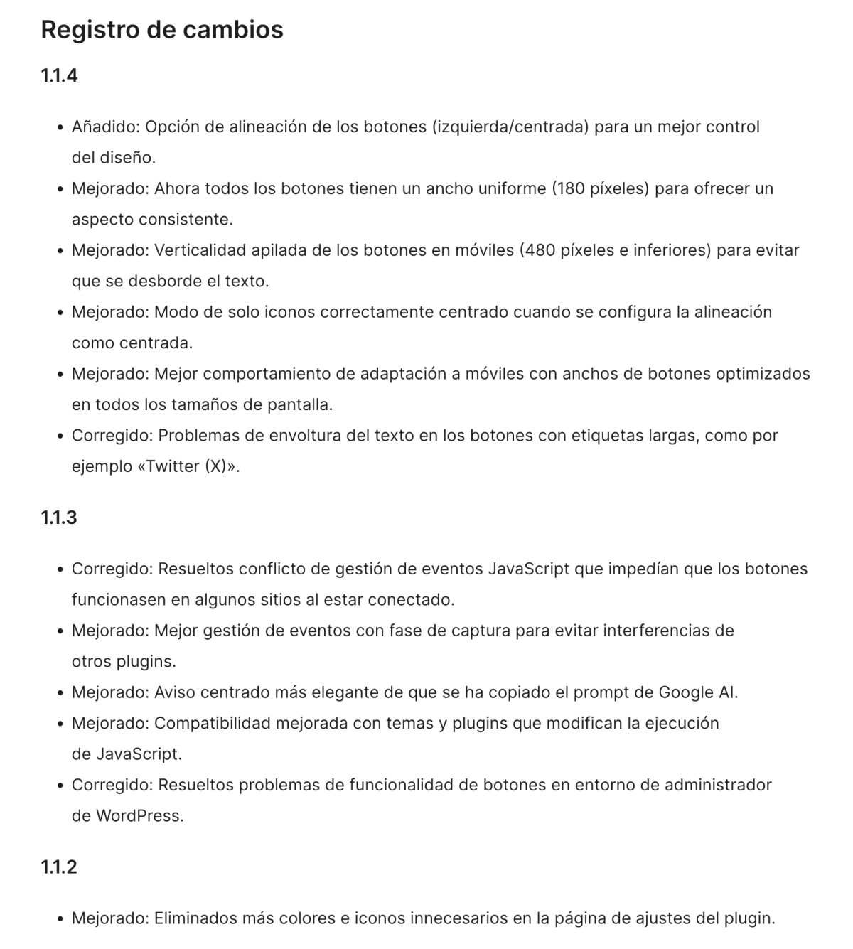 registro cambios plugin wordpress