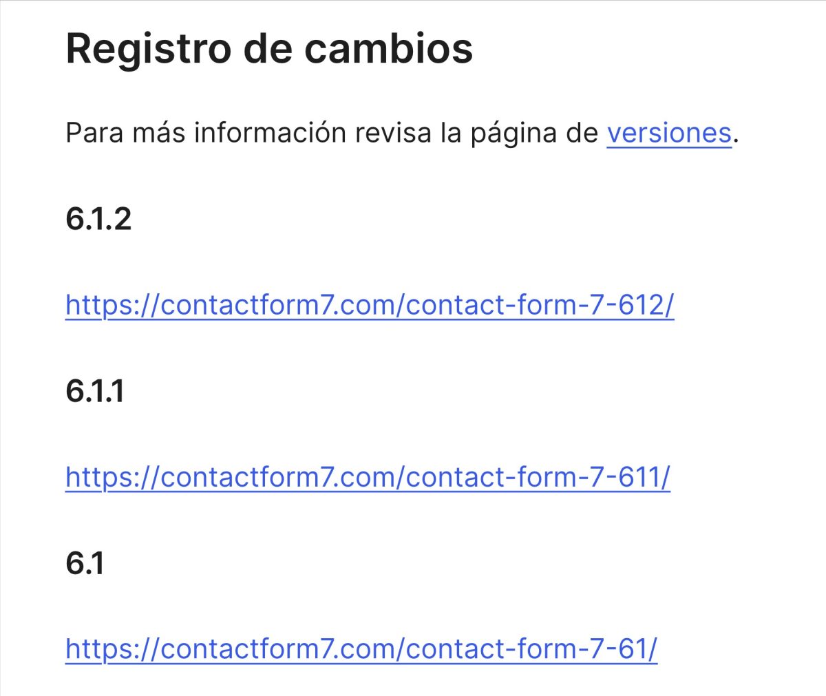 registro de cambios plugin con enlace a changelog
