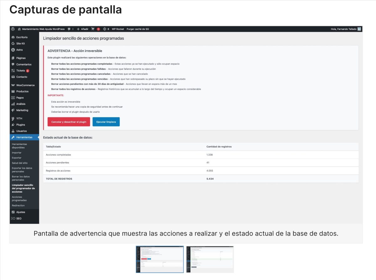 screenshots plugin wordpress idiomas