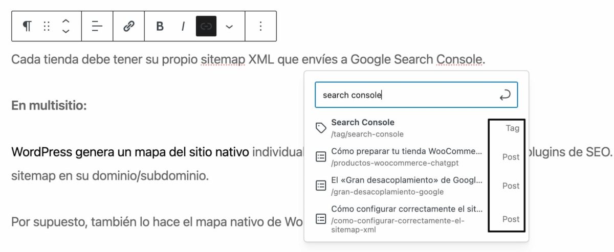 sin adjuntos attachments en buscador interno insertador enlaces editor wordpress