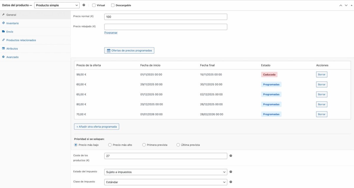 woocommerce ofertas precio simultaneas progresivas multiples programadas