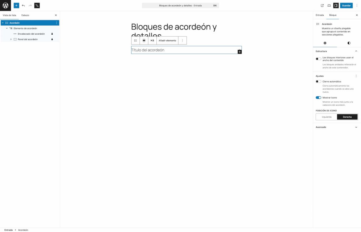 ajustes bloque acordeon